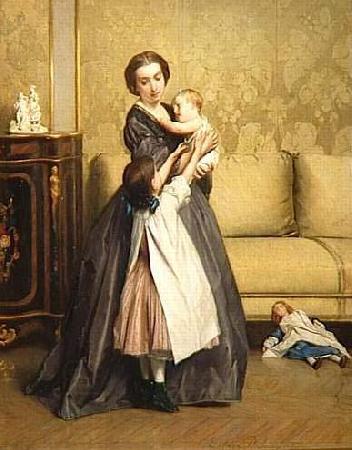 Gustave Leonard de Jonghe Jeune mere et ses enfants dans un salon oil painting picture